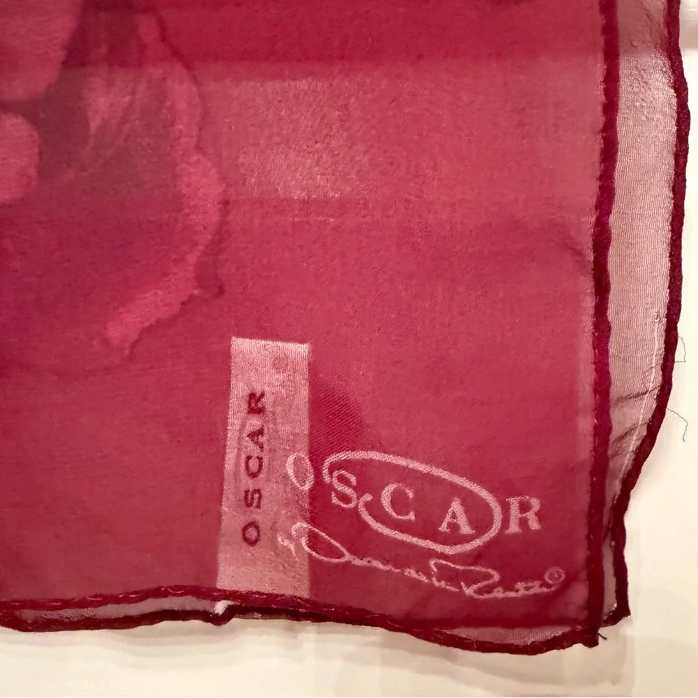 OSCAR DE LA RENTA SCARF SHEER SILK LARGE SQUARE FLORAL DARK RED BROWN GREEN